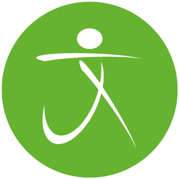 Logo von Yoga Lounge. Grüner Hintergrund, weißes Logo-Symbol in der Mitte.
